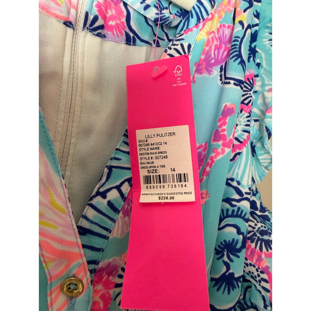 Lilly Pulitzer Blue Maxi Dress Beach Vacation Tropical Nautical - Picture 5 of 16